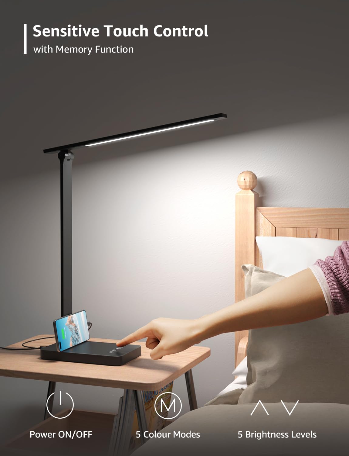 Lepro LED Desk Lamp, 700lm Office Desk Lamp with USB Charging Port, White