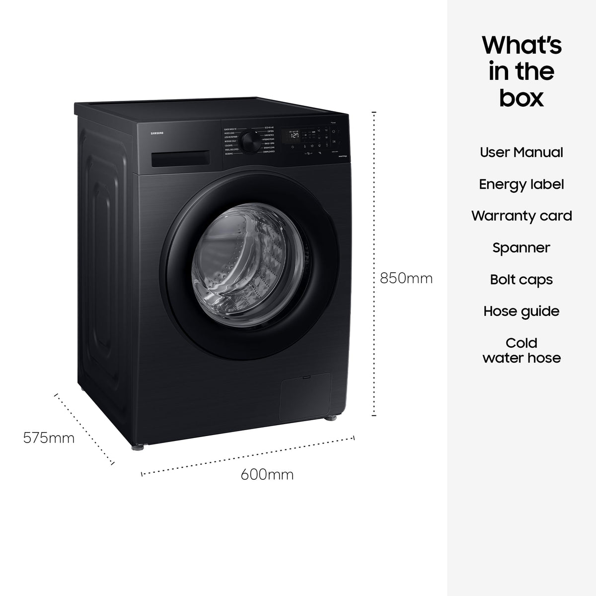 Samsung Series 6 AI Energy Washing Machine, 9kg, 1400rpm, Black, WW90DG6U25LBU1