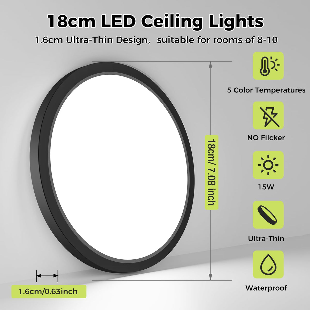 hepside 2 Pack Bathroom Ceiling Light 30cm, 3000K/3500K/4000K/5000K/6500K 5CCT LED Ceiling Lights, 24W, Modern, Waterproof, Round Flush Mount for Bathroom, Kitchen, Bedroom, Hallway