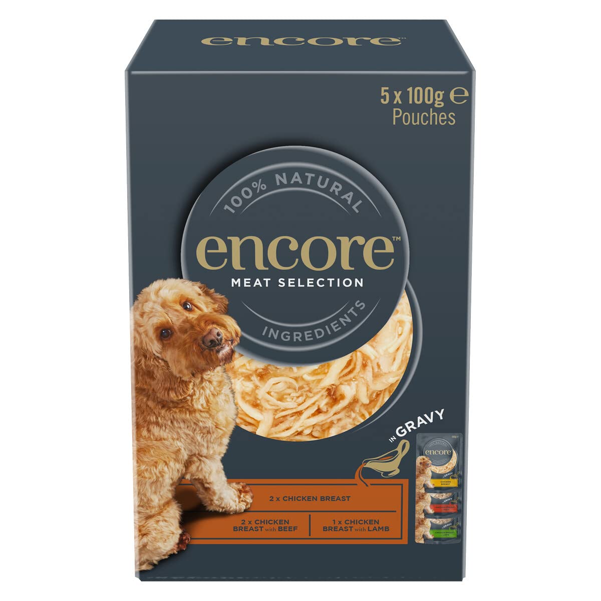 Encore 100% Natural Wet Dog Food, Chicken with Fish Selection in Broth 100g Pouch (Pack of 15x100g)
