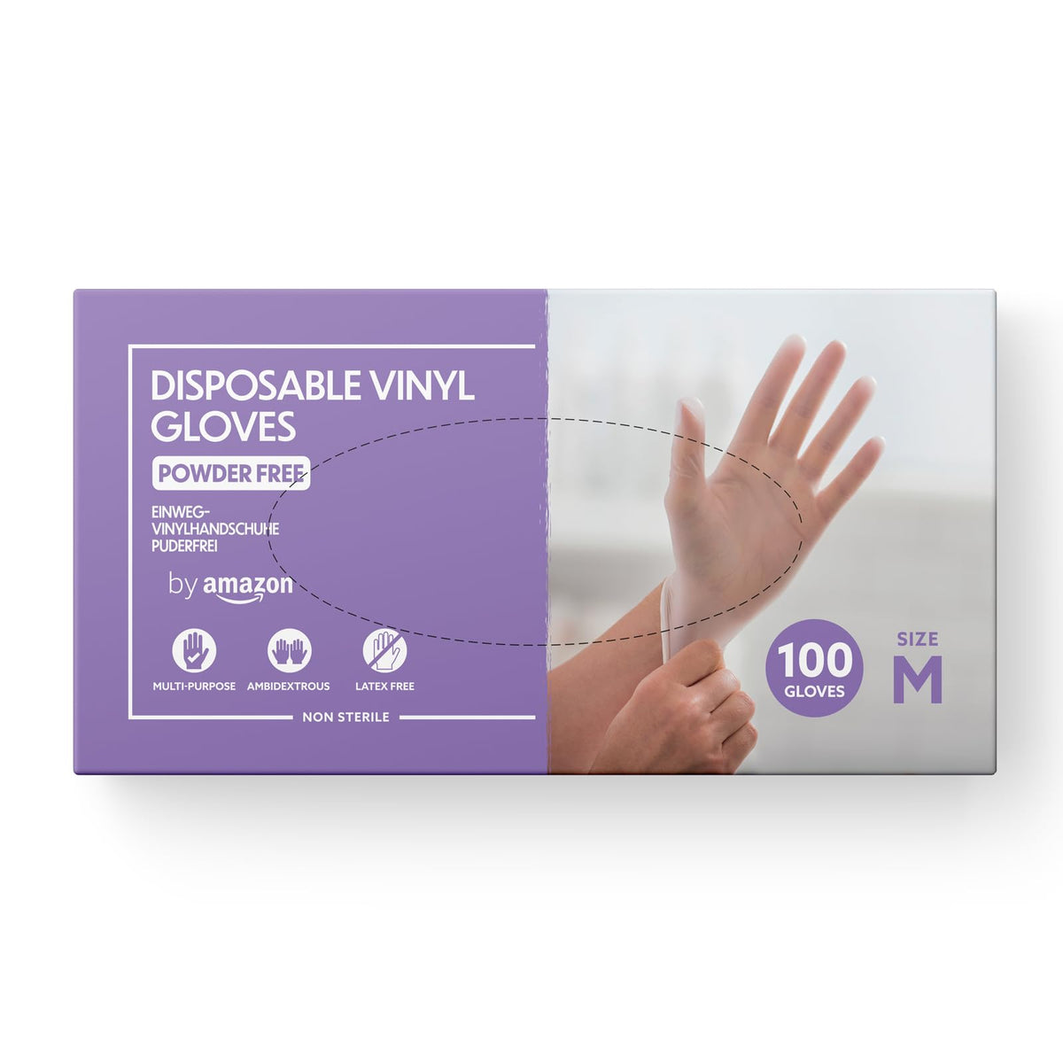 by Amazon Disposable Vinyl Gloves, Powder-free, Latex-free, Size S, Pack of 100, Transparent