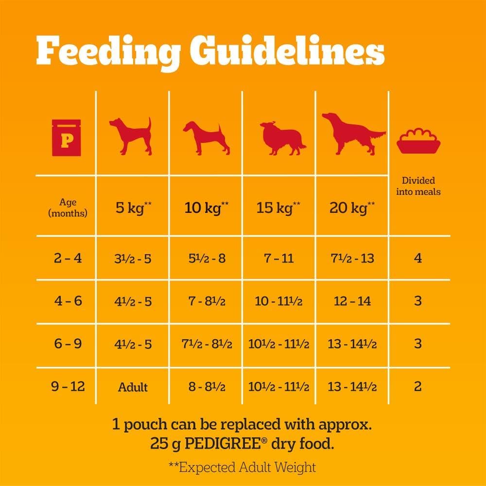 PEDIGREE Puppy Dog Food Pouches Chunks in Jelly, 40 x 100g Multipack, Four Flavours (with Beef & Liver, Chicken, Lamb & Liver and Poultry)