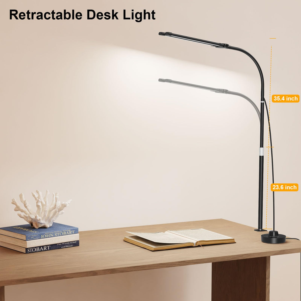 Woputne Dual Head Led Desk Lamp with Clamp for Home Office Study, 24W,Black