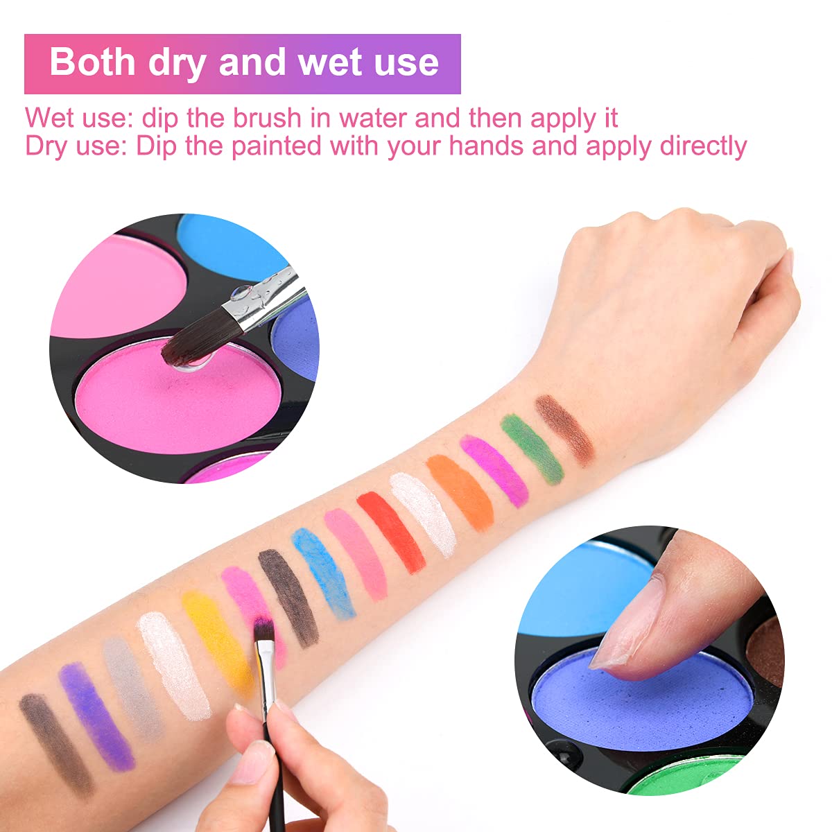 URAQT Face Paint Kit, 15 Color Face & 15 Color Neon Ultraviolet Painting with 2 Brushes 80 Stencils, Washable Safe Body Paint for Adults Kids Halloween Party Carnival, Makeup Paint Non-Toxic to Use