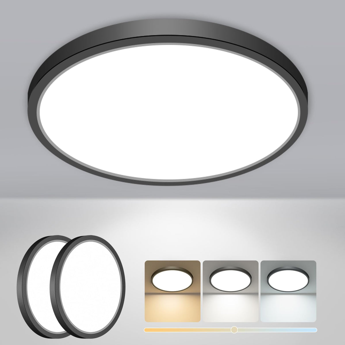 slochi Bathroom Light, 3000K/4000K/6500K 3 Color Temperature, Waterproof, Round, Modern, Flush Ceiling Light for Bathroom, Kitchen, Bedroom, Hallway and MoreØ18CM(Gold)
