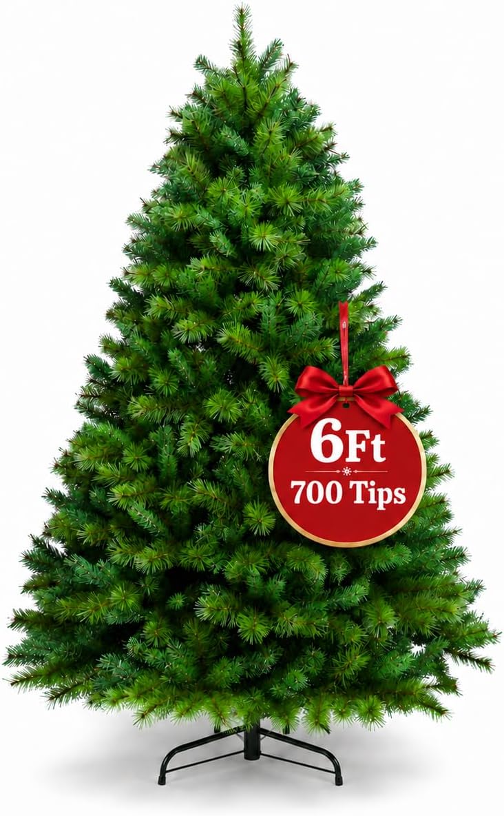 6ft (1.83M) Artificial Christmas Tree, Realistic Green with Metal Stand