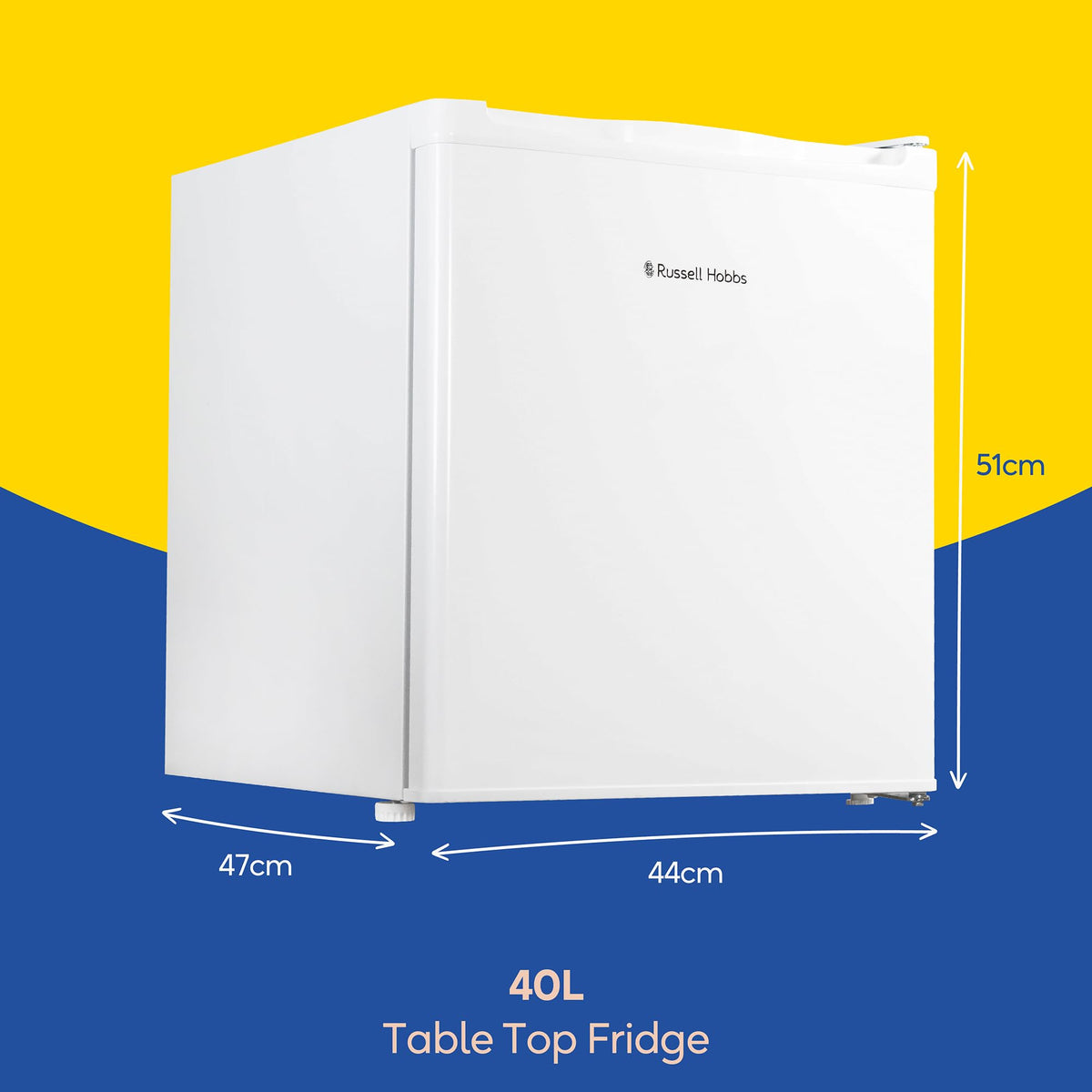 Russell Hobbs Table Top Larder Mini Fridge 66L Capacity, Reversible Door & Adjustable Feet, 0 to 8 Degrees Manual Temperature Control, Silver RH67TTLF0E1SS