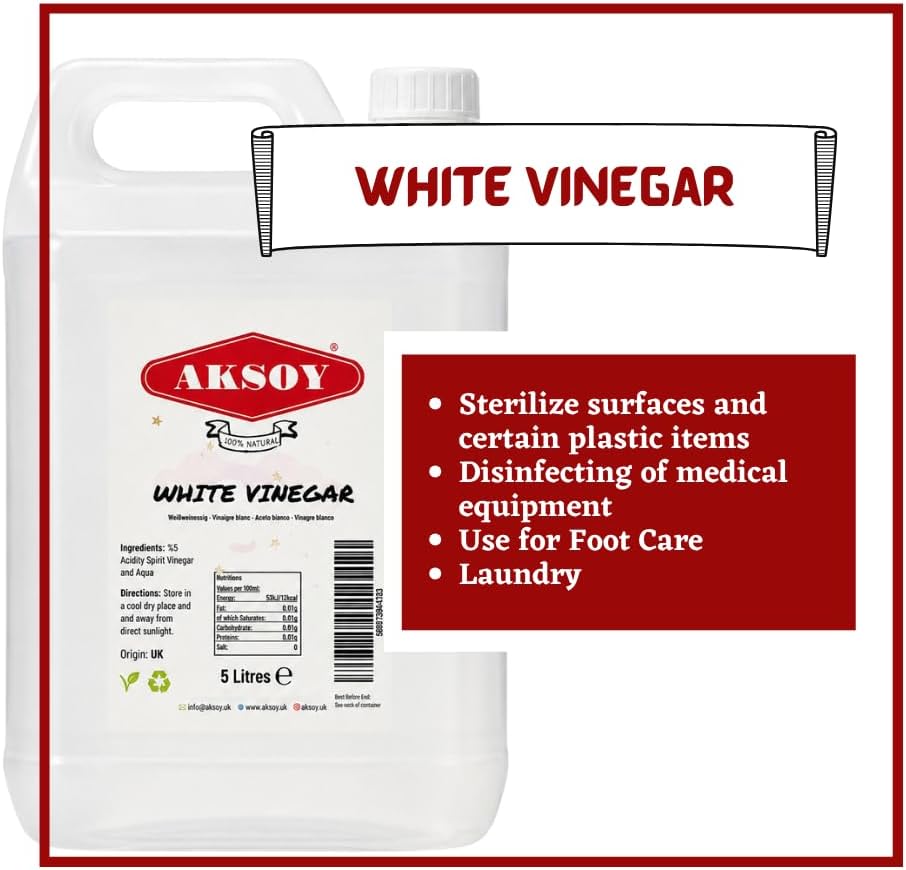 Aksoy Distilled White Spirit Vinegar 5L | Ideal for Cleaning, Pickling, Marinating, Cooking & Natural Weed Control – Multi-Purpose, Descaling & Odour Removal
