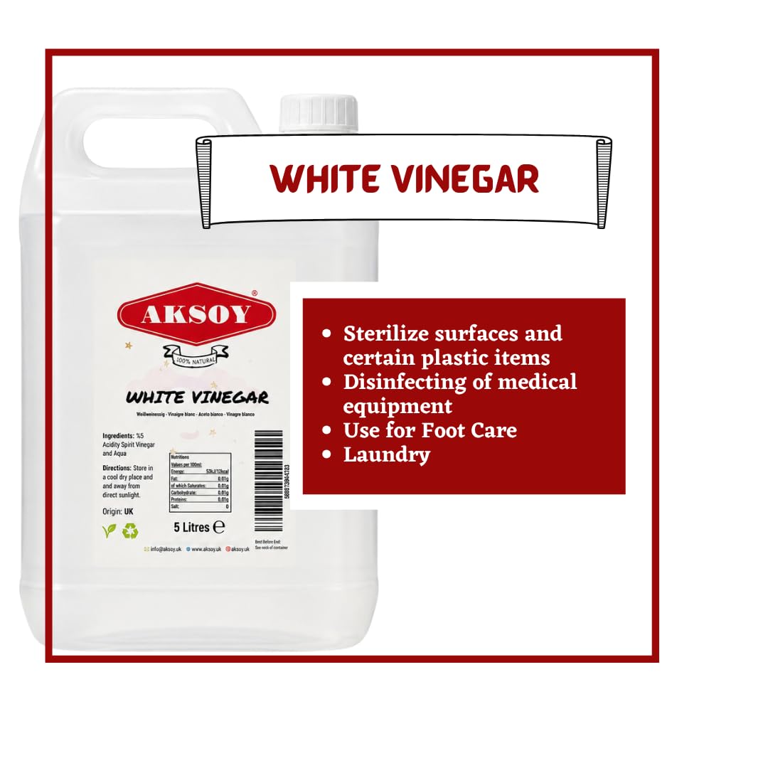 Aksoy Distilled White Spirit Vinegar 5L | Ideal for Cleaning, Pickling, Marinating, Cooking & Natural Weed Control – Multi-Purpose, Descaling & Odour Removal
