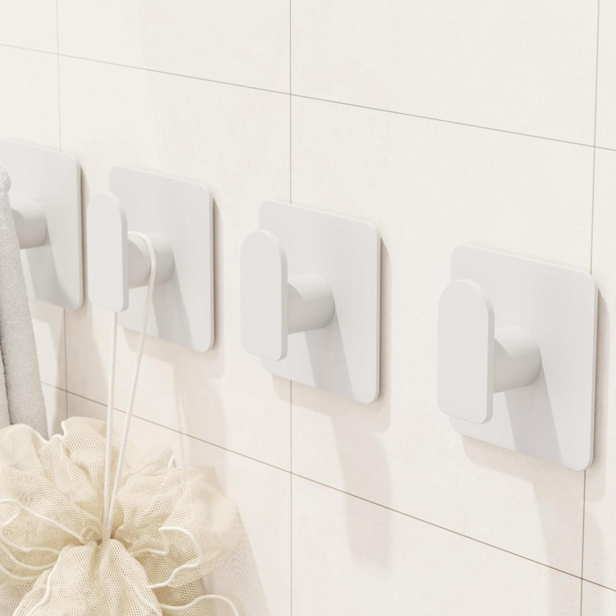 Aikzik 4 Pack of Self Adhesive Hooks, Max 8kg Load Sticky Hooks, Tea Towel Hooks, Versatile Self-Adhesive Wall Hooks for Use in Bathrooms, Kitchens, Doors, Cupboards, Bed Curtains, Towels, Key