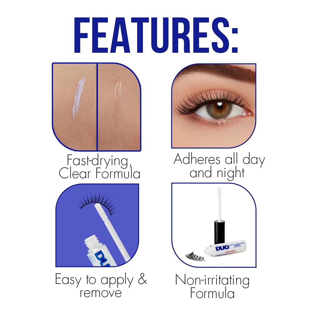 DUO Quick-Set Striplash Adhesive | Strong Eyelash Glue with Lightweight Formula | Professional Lash Glue for Eyelash Extensions, Cluster Lashes, & Individual Eyelashes | White/Clear, 0.18 Ounces