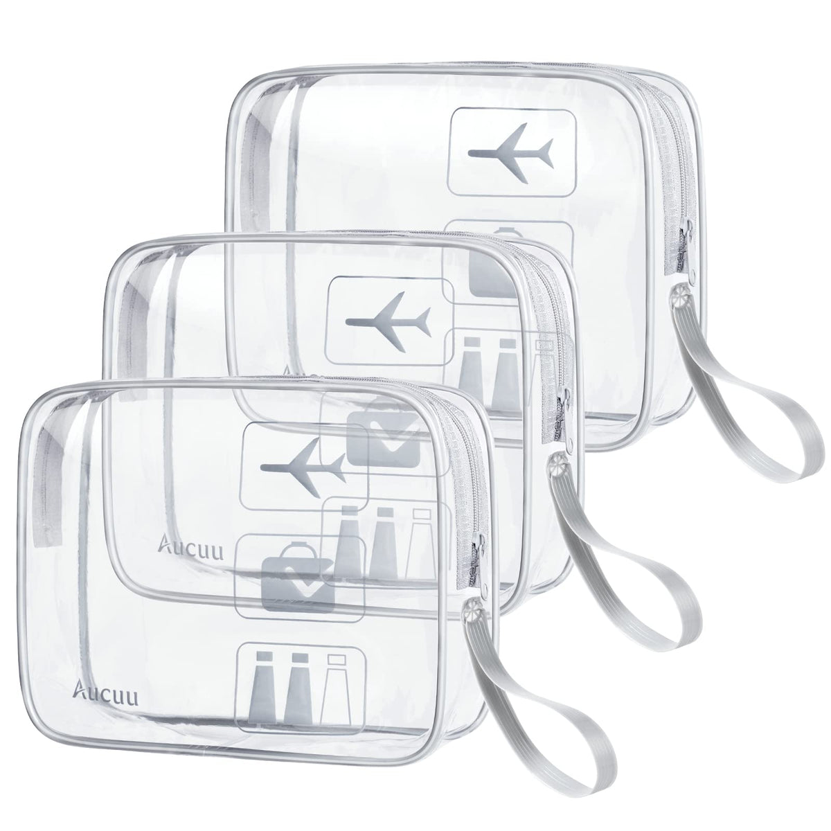 Aucuu Clear Toiletries Bag, 3 Pack PVC Waterproof Toiletries Carry Pouch, TSA Approved Travel Toiletry Bag with Zipper, Multi-Size Cosmetic Makeup Bags for Men, Women and Kids - Travel Business