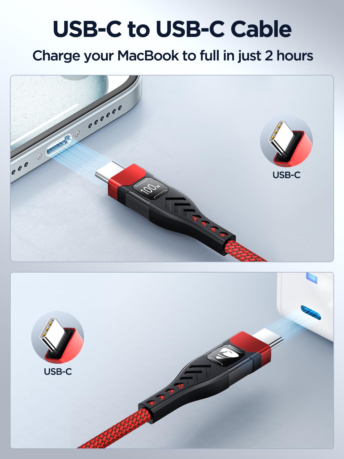 USB C to USB C, 100W 5A Fast Charging Cable [2Pack/2M] USB Type C Charger Fast Charge Lead Usbc to Usbc Cable for iPhone 15 16 17 Pro Max Plus iPad Pro MacBook Samsung Galaxy S23 S22 S24 S25 Ultra etc
