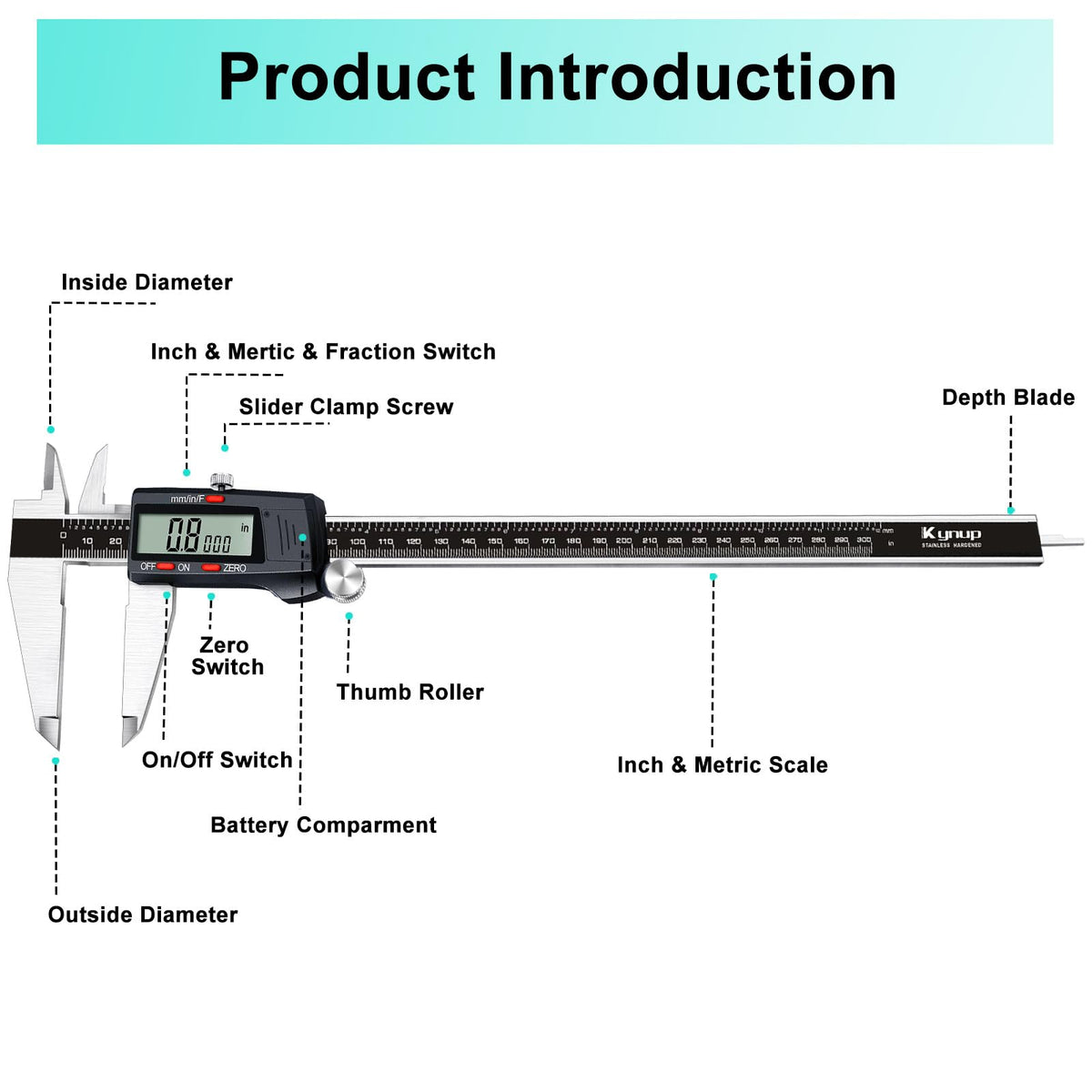 Kynup Digital Caliper 150mm, 6 inch Digital Vernier Caliper with LCD Screen