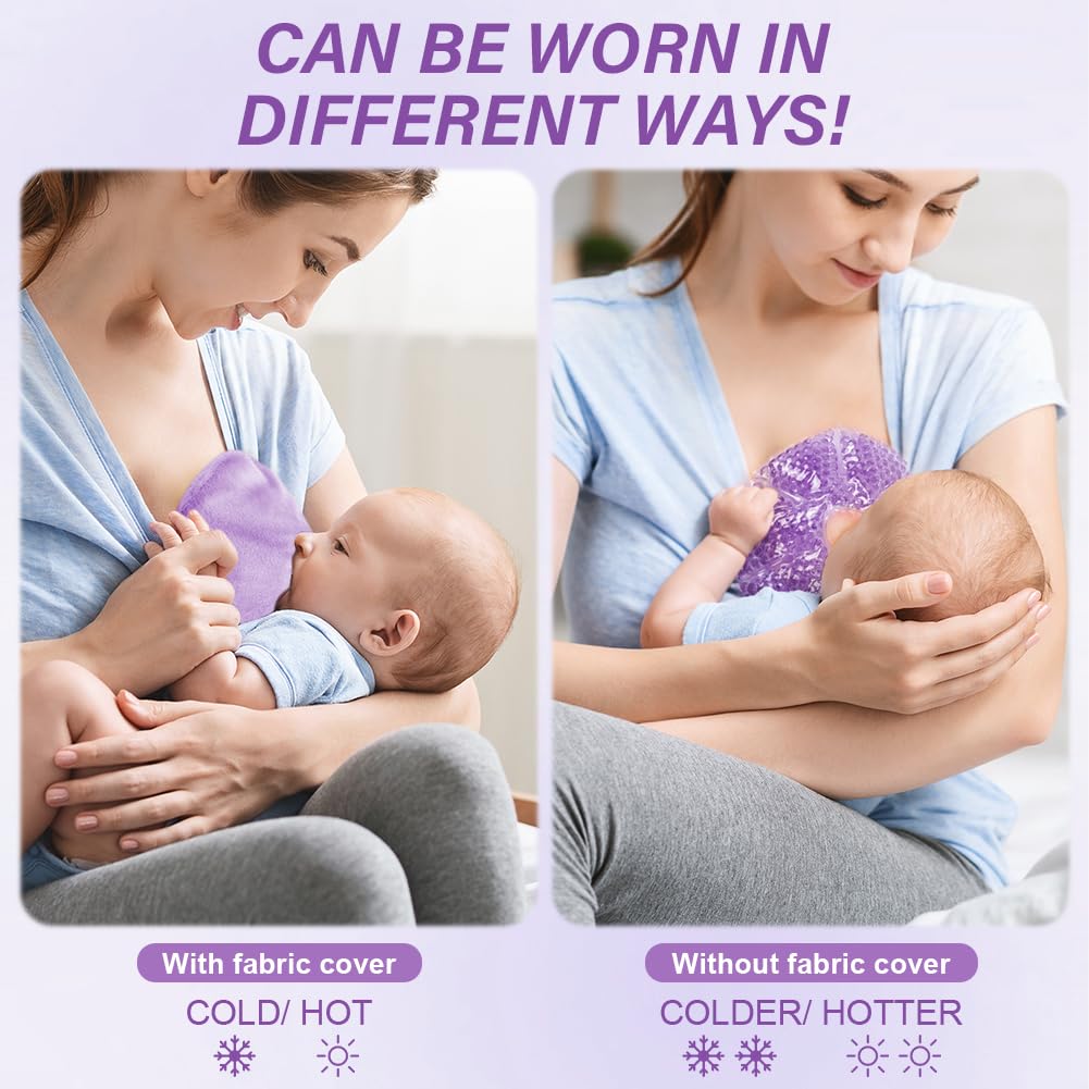 3-in-1 Breast Cooling Gel Pads, 2 Pack Hot & Cold Breastfeeding Gel Pads, Breast Feeding Essentials Reusable Gel Cooling Pad, Postpartum Essentials, for Nursing & Nipples Pain Relief, Mastitis