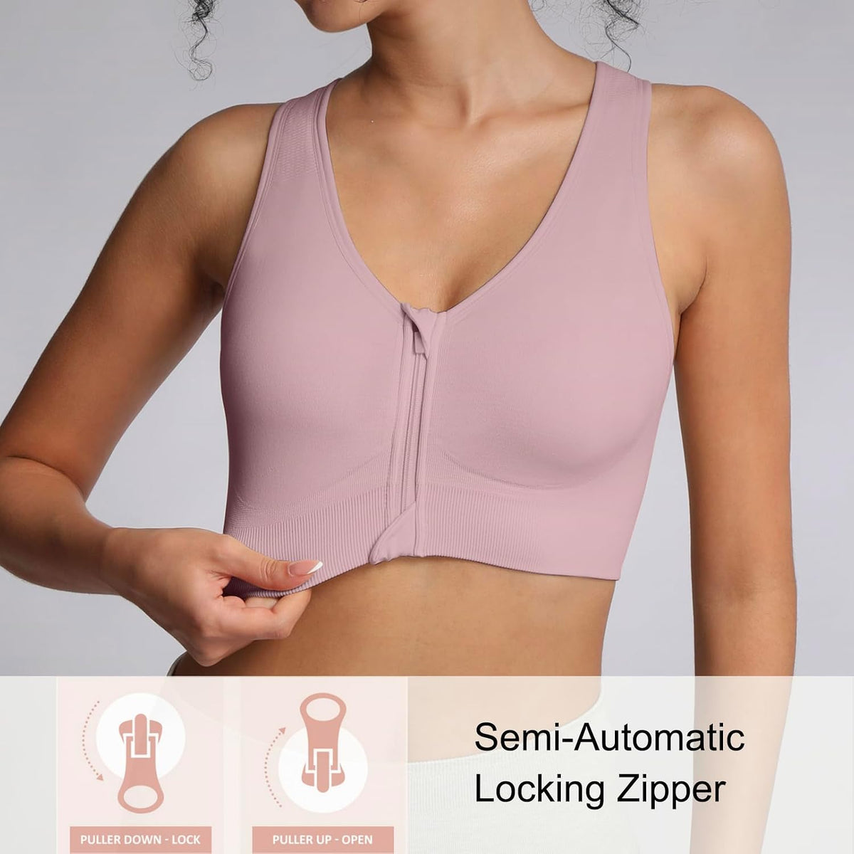 Lemef Front Zipper Sports Bras High Impack Post Op Compression Bras for Women Post Surgery Wireless Racerback Yoga Bra