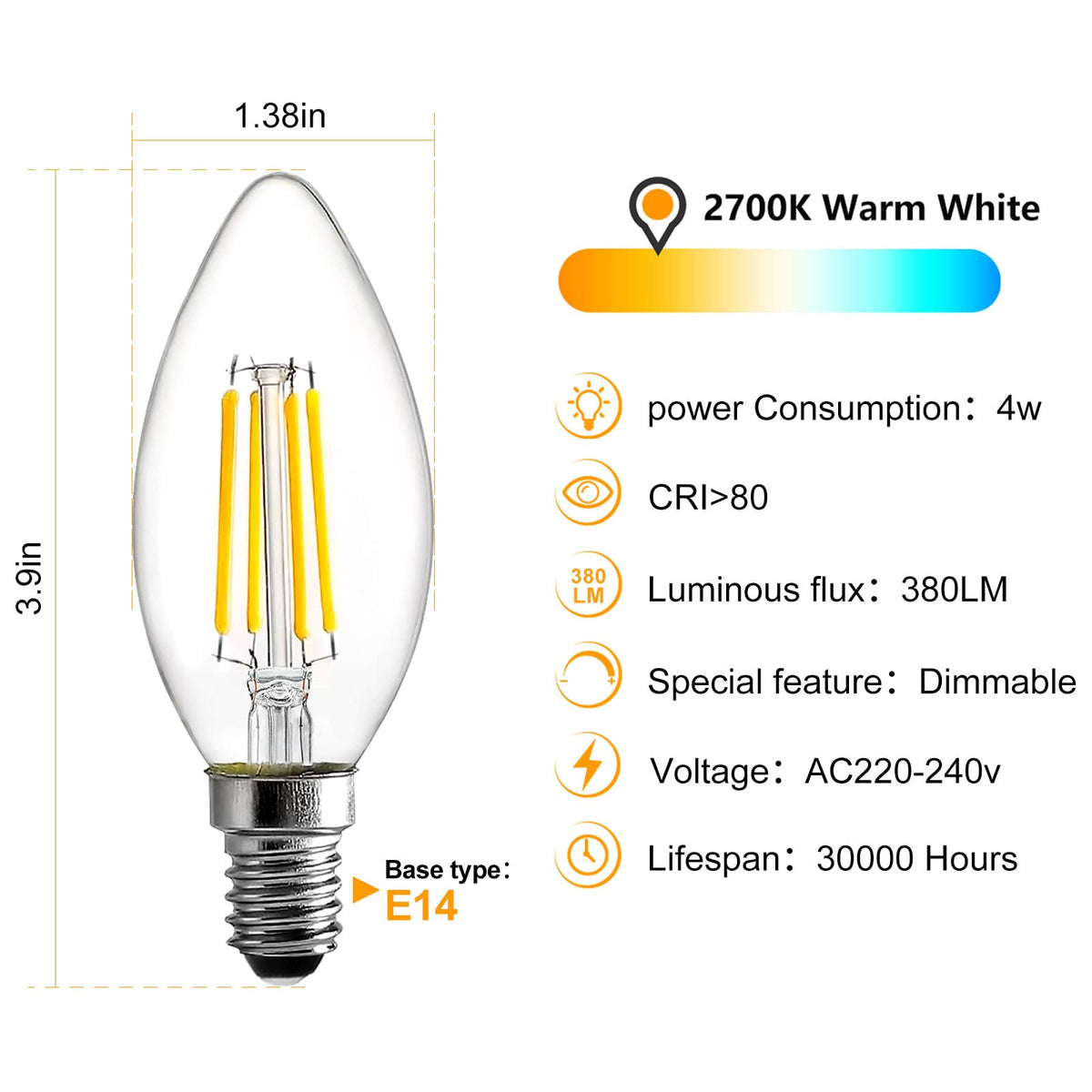 BRIMAX 5Pack E14 Bulb Cool White 5000K,Dimmable 4W Small Screw Light Bulb
