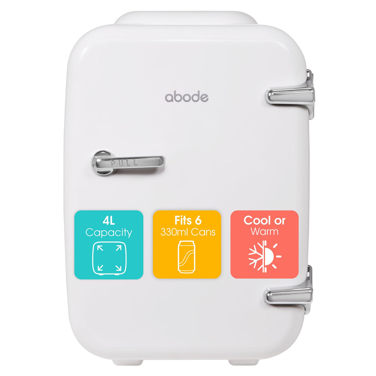 Abode Black Mini Fridge A4CLR201B 4L/6 Can Portable Thermoelectric Mini Cooler & Warmer for Drinks, Cosmetics/Makeup/Skincare, AC/DC Power, Retro Style, For Bedroom, Home, Caravan, Car