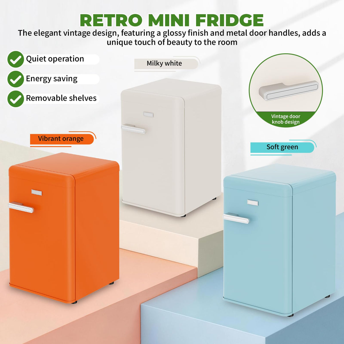 LIKEEM Retro Mini Fridge 72L, 43dB Quiet, Vintage LED Cooler, 7 Temp