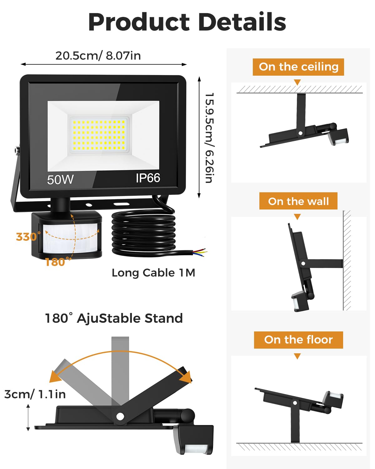 vighep Security Lights Outdoor Motion Sensor, 100W Led Pir Floodlight with Remote Control, 6500K Cold White IP66 Waterproof Outside Wall Light Mains Powered for Garage Backyard Garden Doorway