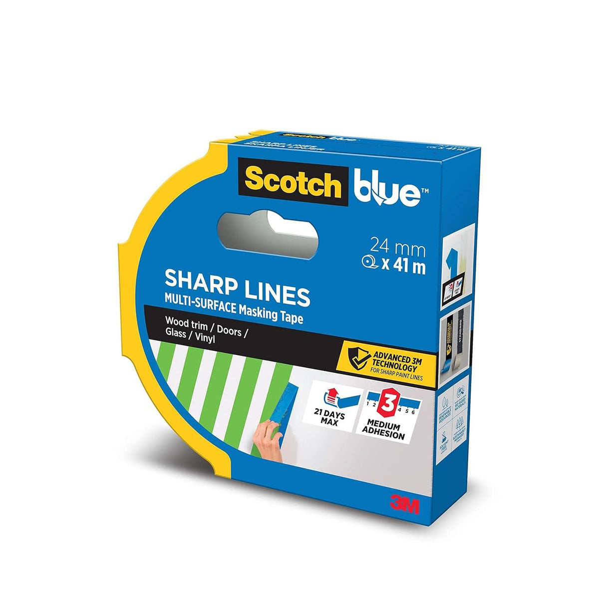ScotchBlue Multi-Surface Premium Masking Tape, 24mm x 41m, 1 Roll/Pack - Scotch Adhesive Blue Painters Tape, For Painting and Decorating, Indoor & Outdoor, Sticks Well, 100% PEFC