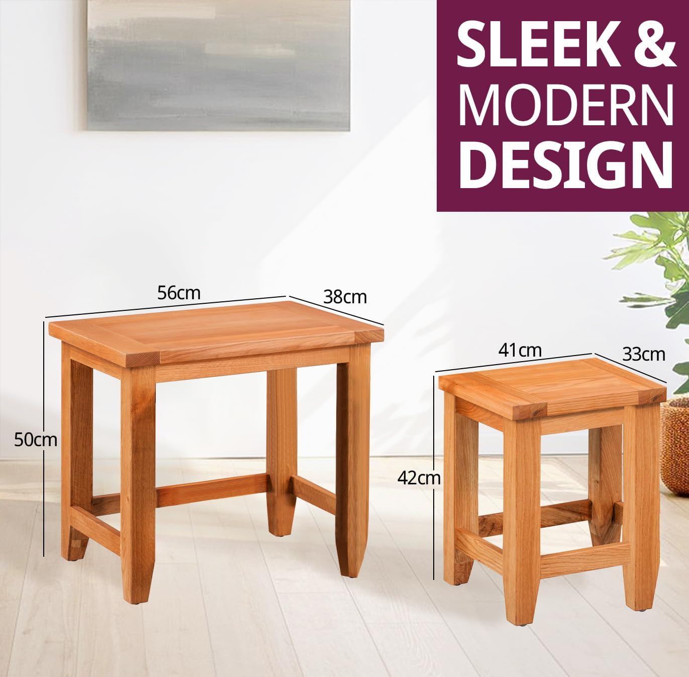 Hallowood Furniture Cotswold Nest of Tables Set of 2, Multifunctional Solid Oak Wooden Nesting Side, Coffee Table for Living Room, Bedroom or Small Spaces, Fully Assembled