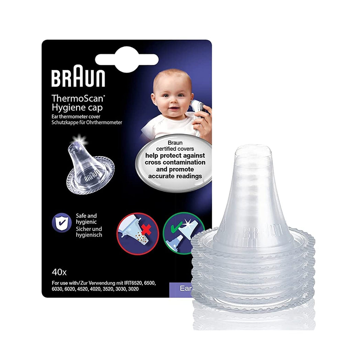 Braun ThermoScan Hygiene Caps - 40 pcs - Compatible with Braun ThermoScan Ear Thermometers - LF40
