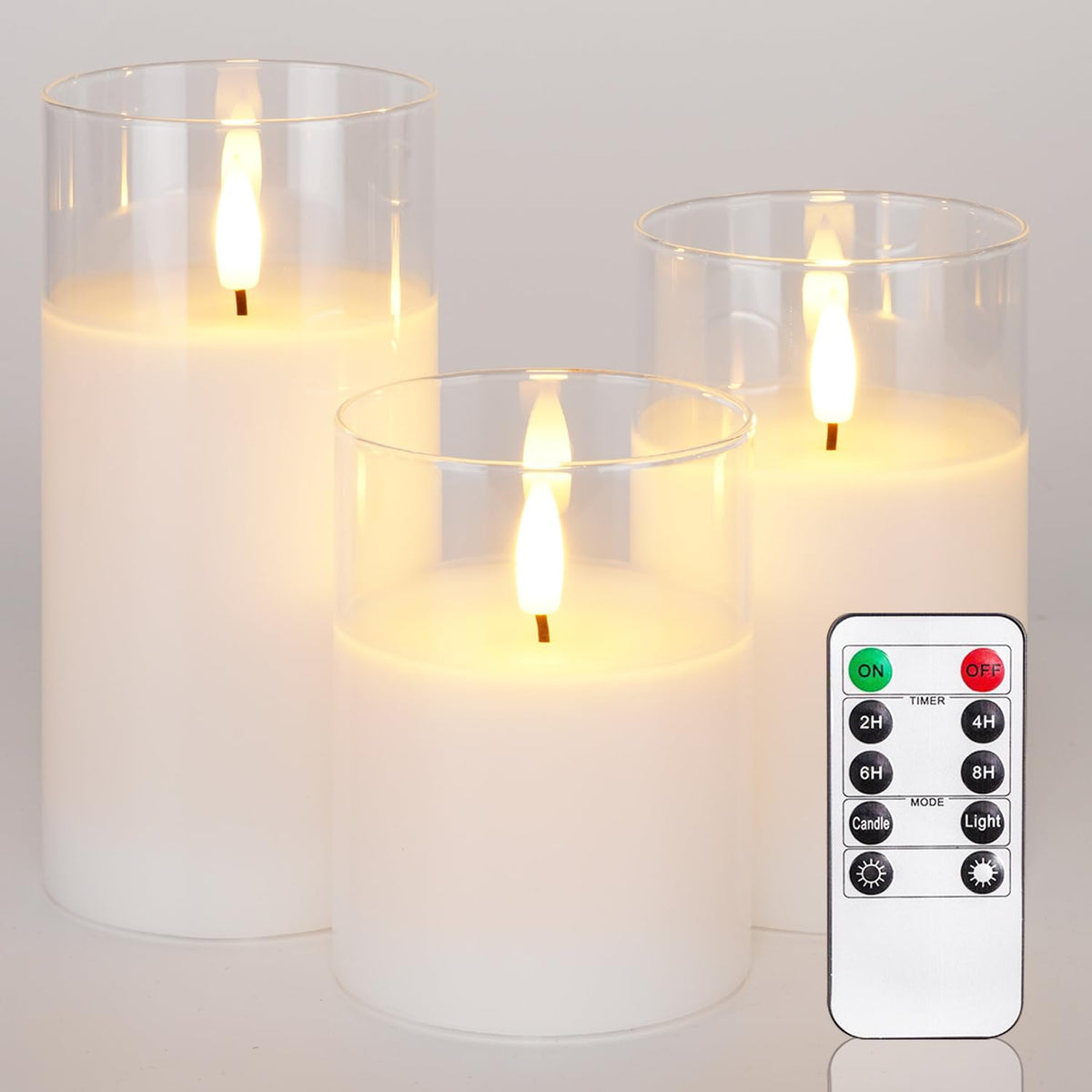 Homemory Real Wax LED Candles Flickering, Clear Glass Shell, Gold, Set of 3