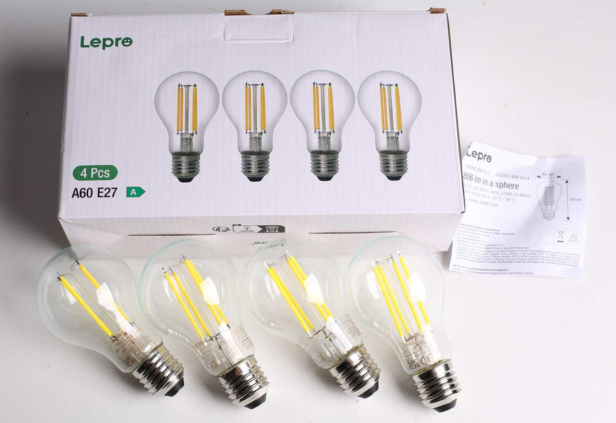 Lepro E27 Screw Bulb A-Rated, 3.8W = 60W, 806lm, 2700K Warm White,Pack of 2