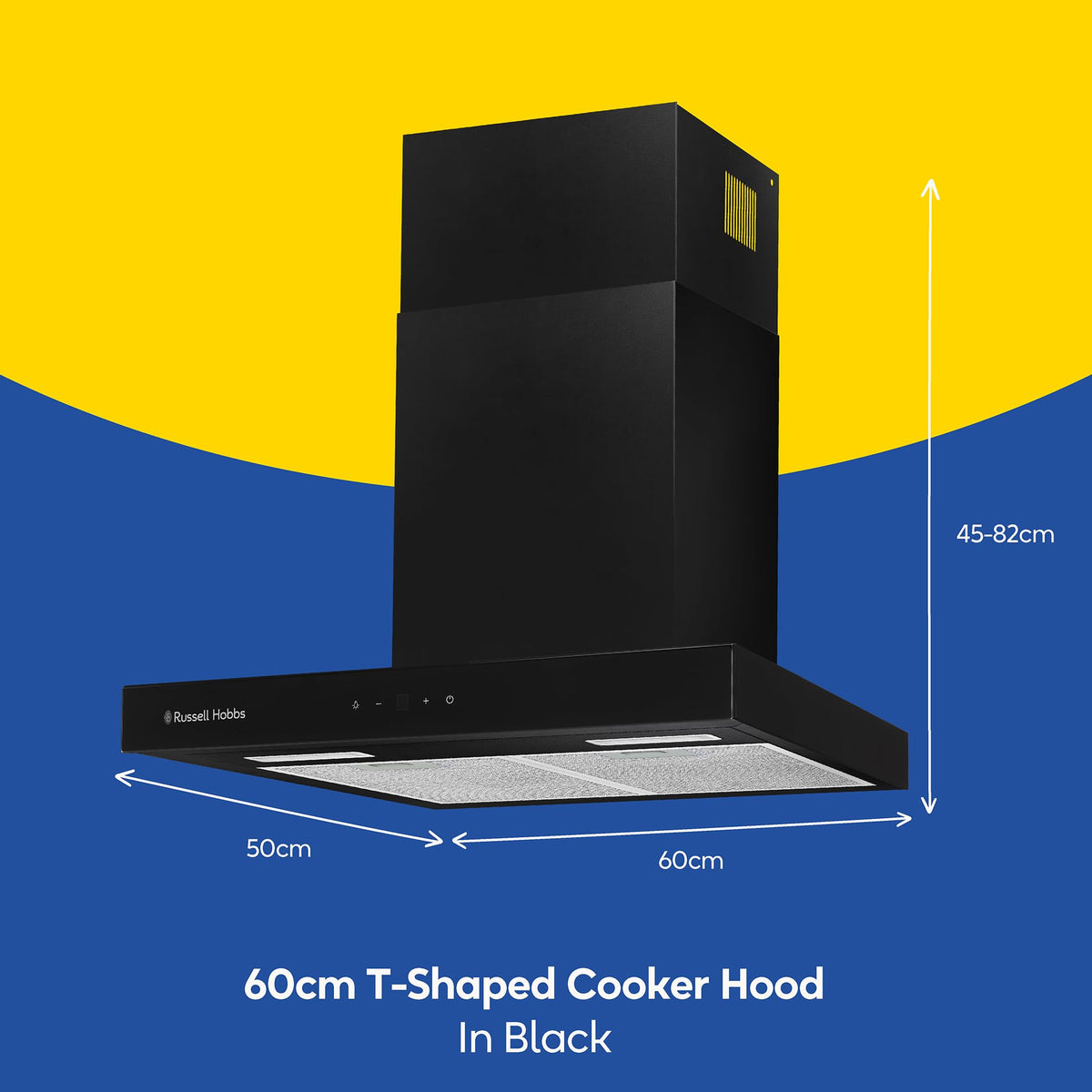 Russell Hobbs 90cm T-Shaped Cooker Hood in Stainless Steel with 3 Speed Settings, 3x Washable Aluminium Filters, Extraction or Recirculation, Boost Function, LED Lights A++ Energy Rating, RHGCH903SS