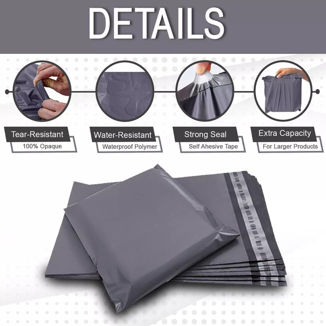 100 Pcs Grey Mailing Bags 12x16 Inch, Self-Seal Poly Postal Envelopes for Parcels, Medium Postage Packaging 305mm x 407mm