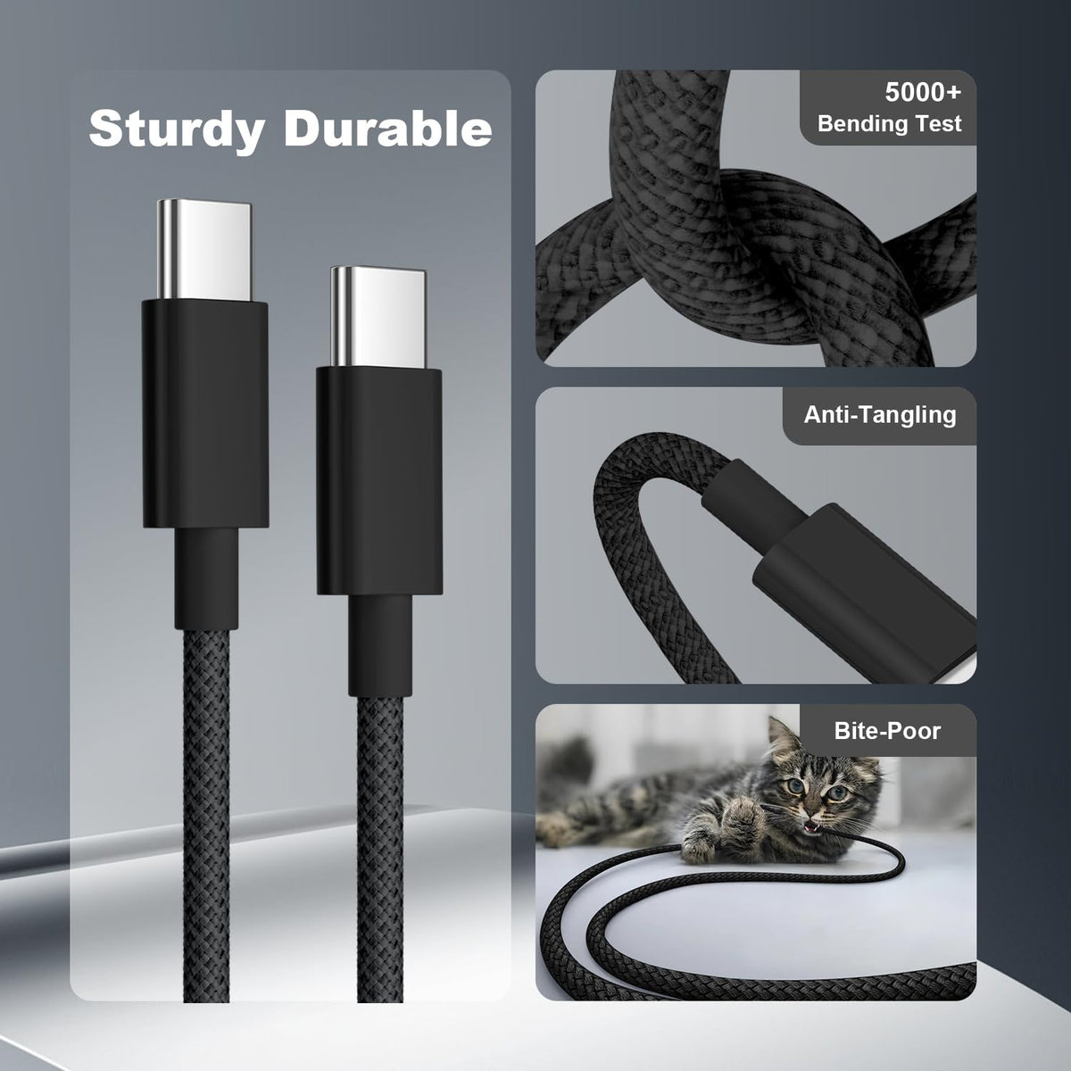 USB C to USB C Charger Cable 2M 2Pack, 60W Nylon Braided USB C to C Cable Original Fast Charge Type C Data Cable for iPhone 18 Pro Max/Duo/Fold/17e/17Air/16/Plus, Samsung Galaxy S26 S25, MacBook Air