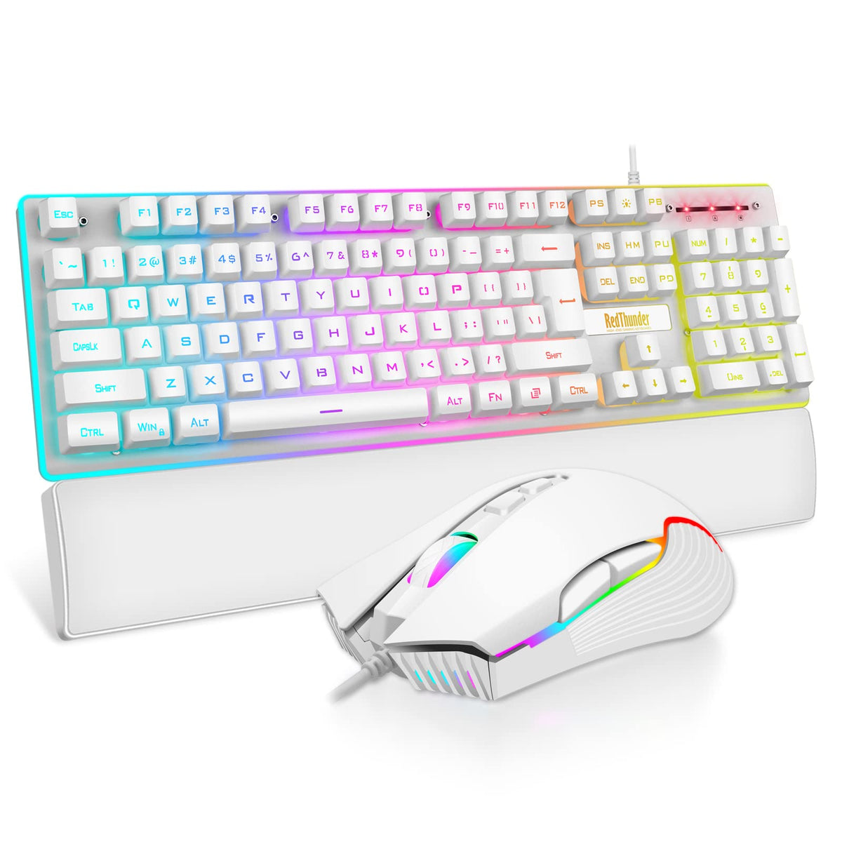 RedThunder K10 Wired Gaming Keyboard and Mouse Combo, UK Layout, True RGB Backlight, Soft Leather Wrist Rest, Ergonomic Anti-Ghosting Keyboard + 7D 7200 DPI Mouse for PC Mac (Gradient Gray)