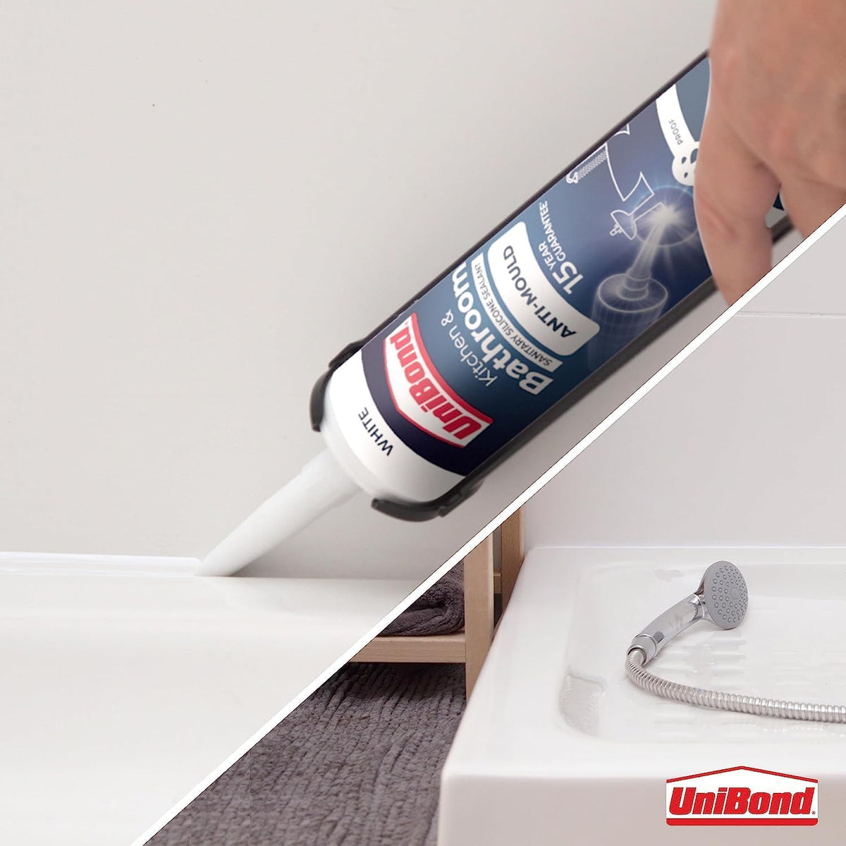 UniBond Kitchen & Bathroom Mould-Resistant White Sealant, 1 x 280 ml