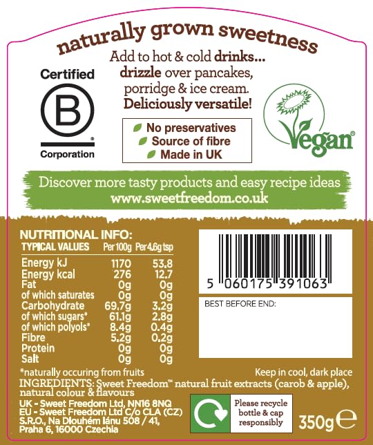 Sweet Freedom Raspberry Syrup 350 g (Pack of 1)