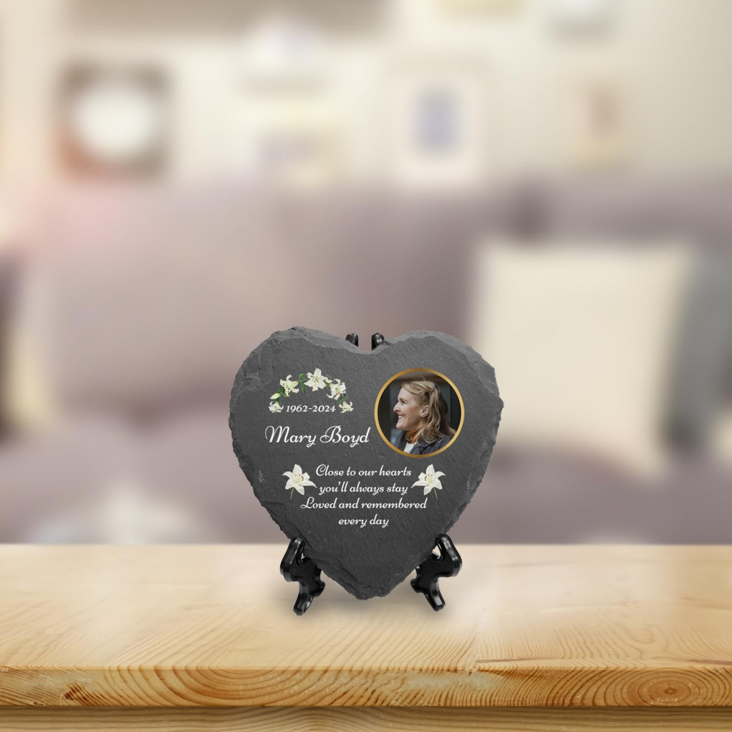 You Personalise Personalised UV Printed Photo Memorial Slate- Custom Message & Photo- Heart Slate, Optional Display Stand- Outdoor & Indoor Use- 100 x 100 mm