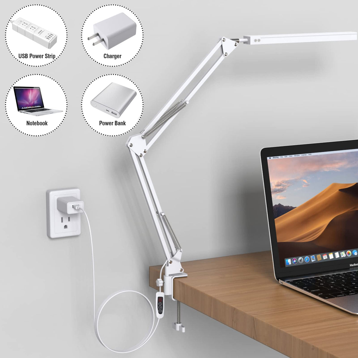 SKYLEO LED Desk Lamp with Clip and Base - Eye Protection Desk Lamps Black