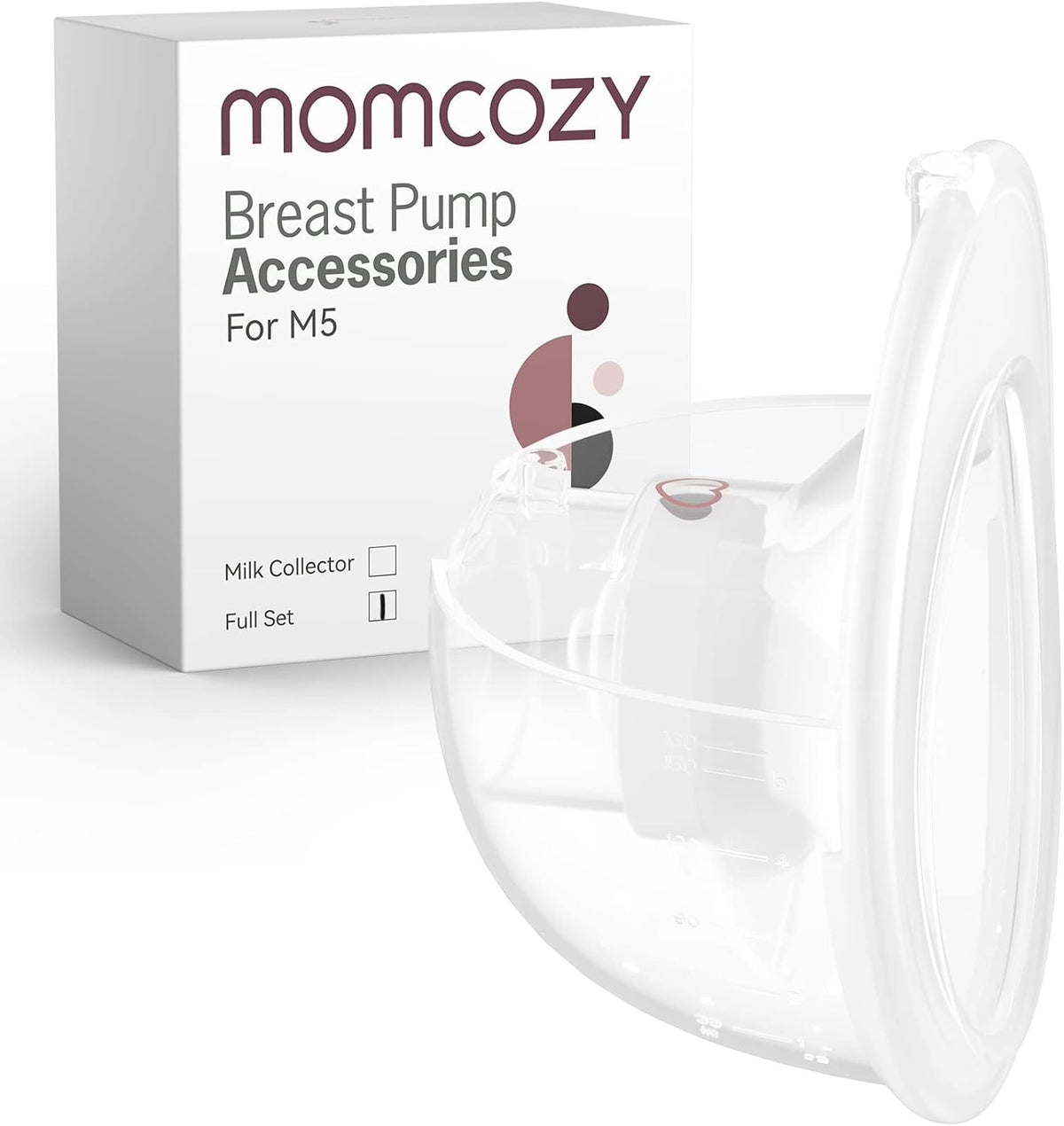 Momcozy Full Set Collector Cup Only Compatible with Momcozy M5 NOT for Others. Original M5 Breast Pump Replacement Accessories (160ml, with Double-Sealed Flange 24mm)