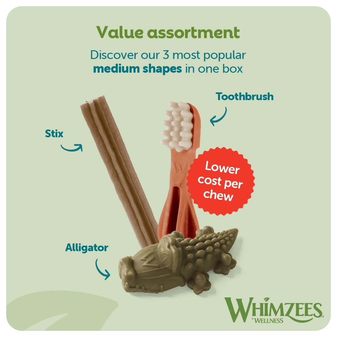 WHIMZEES Variety Box Dental S, 56 Pieces – Mixed Shapes, Size S, Dog Chews for Small Breeds, Natural and Grain Free, Rawhide-Free, Vegetarian, No Added Sugar