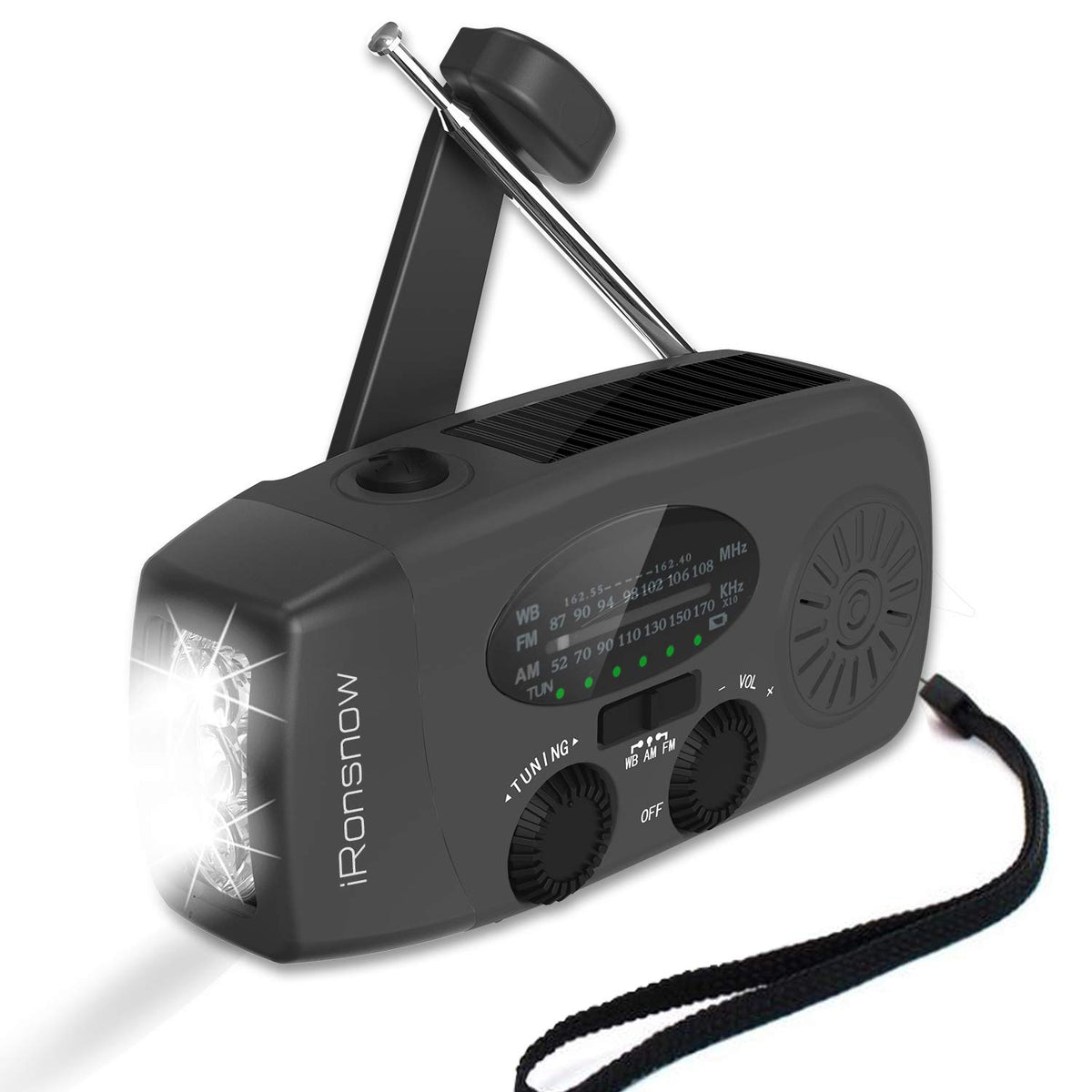 5000mAh Wind Up Solar Radio, Emergency Crank Weather Radio, FM/AM Radios