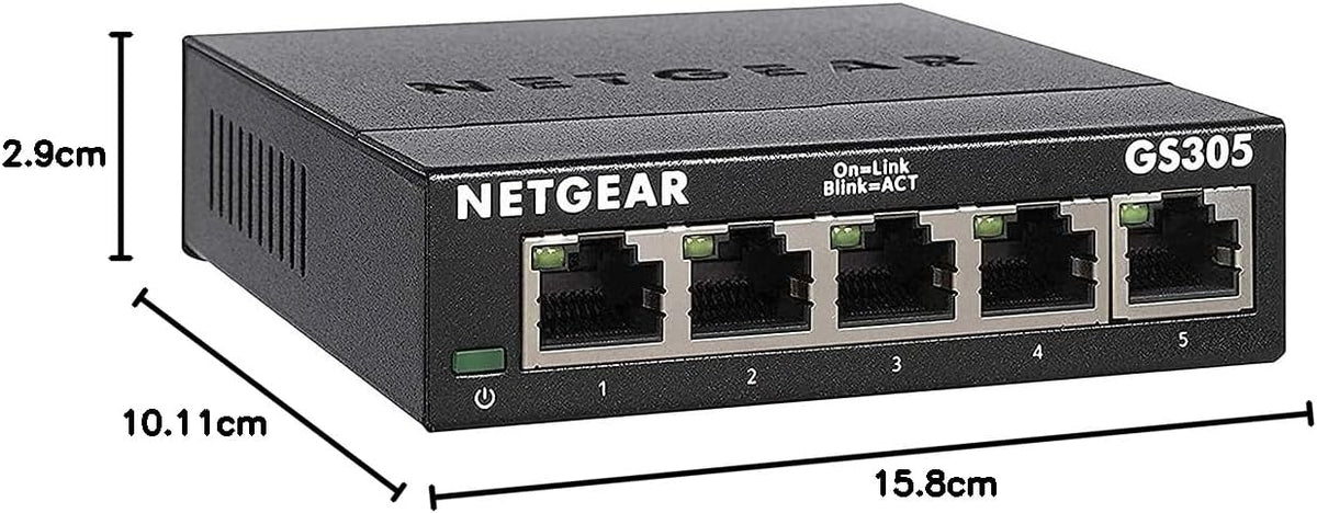 NETGEAR 5 Port Gigabit Network Switch (GS305) | Unmanaged Ethernet Switch | Ethernet Splitter | Silent Operation | Desktop or Wall Mount