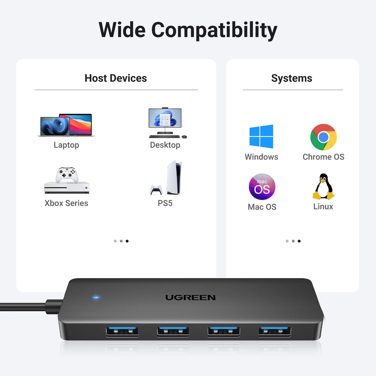 UGREEN USB Hub 3.0, USB Splitter 4 Port Ultra Slim with 5Gbps Data Transfer