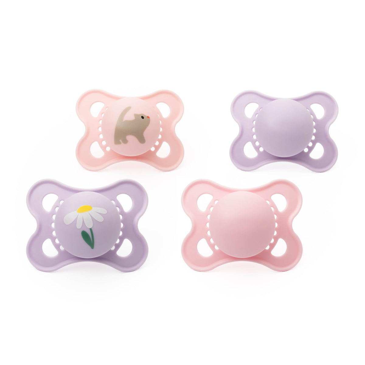 MAM Original Dummies, 0-6M, 4 Pack, 2X Day and 2X Night, Grey/Linen