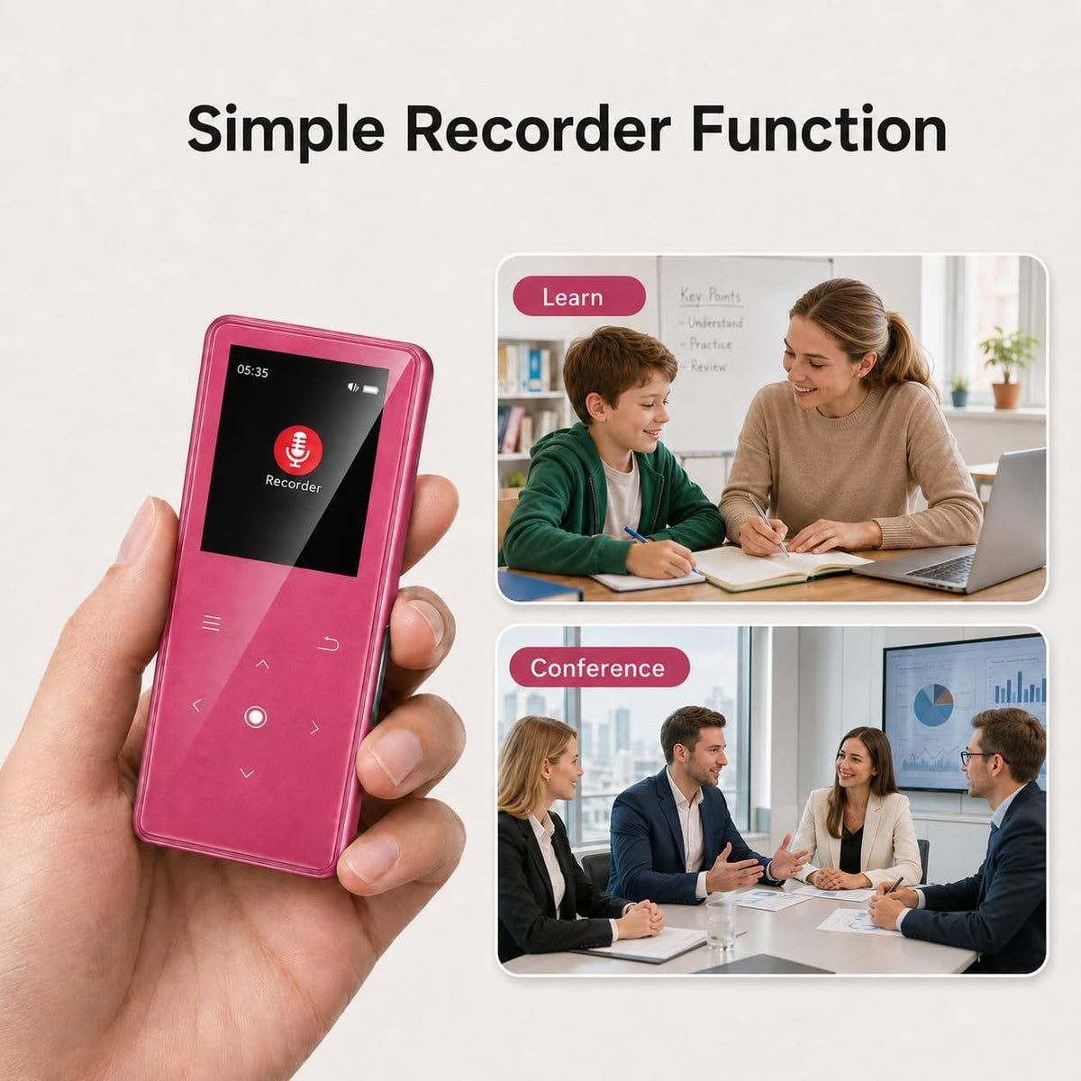 64GB MP3 Player with Bluetooth 5.2, AiMoonsa Music Player with Built-in HD Speaker, FM Radio, Voice Recorder, HiFi Sound, E-Book Function, Earphones Included