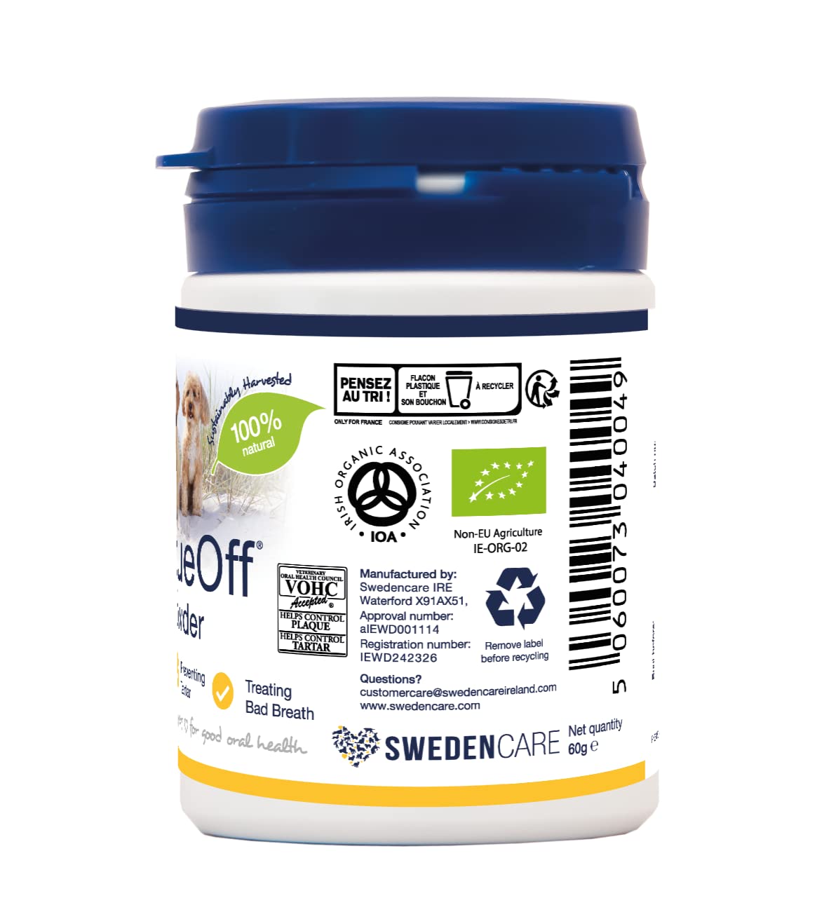 ProDen PlaqueOff 60g Dental Powder for Dogs - 100% Organic 6-Month Supply