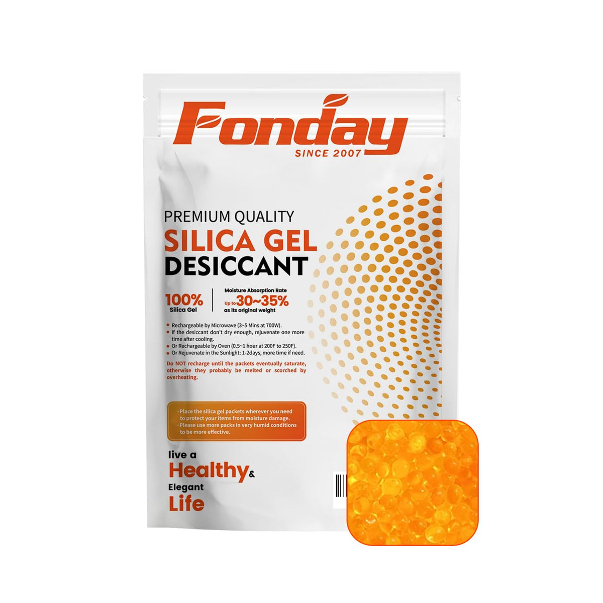 1.2LBS Fonday Premium Moisture Indicating Silica Gel Desiccant Beads