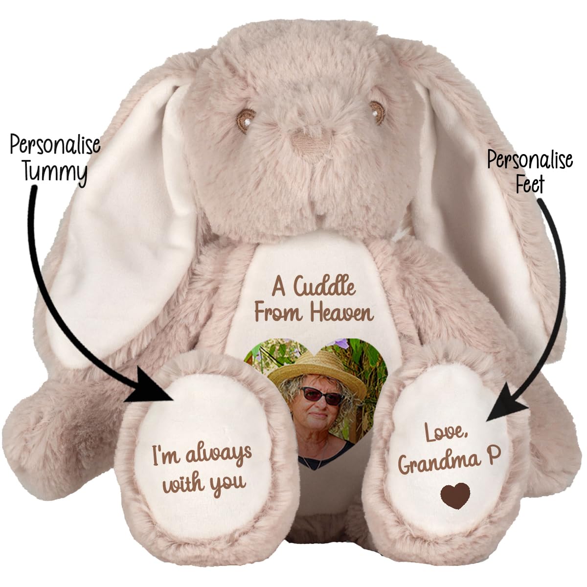 Personalised Memory Teddy Bear with Heart-Shaped Photo – “A Cuddle From Heaven” Keepsake Gift – 28 Bear Styles – Add Your Text & Choose Colour – Custom Memorial Bear (White Angel Teddy)