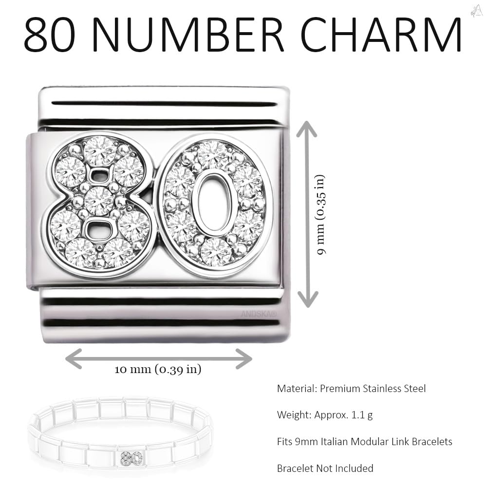 Italian Charm Link Number Birthday Milestones fit 9mm bracelet