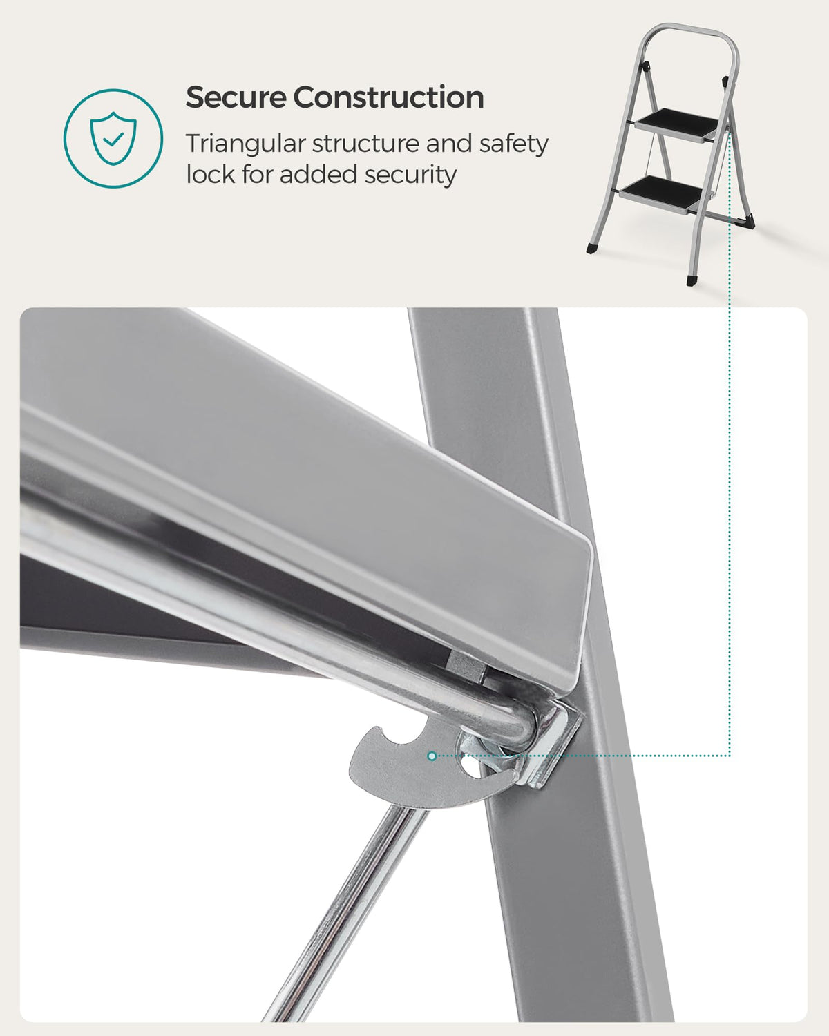 SONGMICS 2-Step Ladder, Folding Step Ladder, Safety, Holds up to 150KG