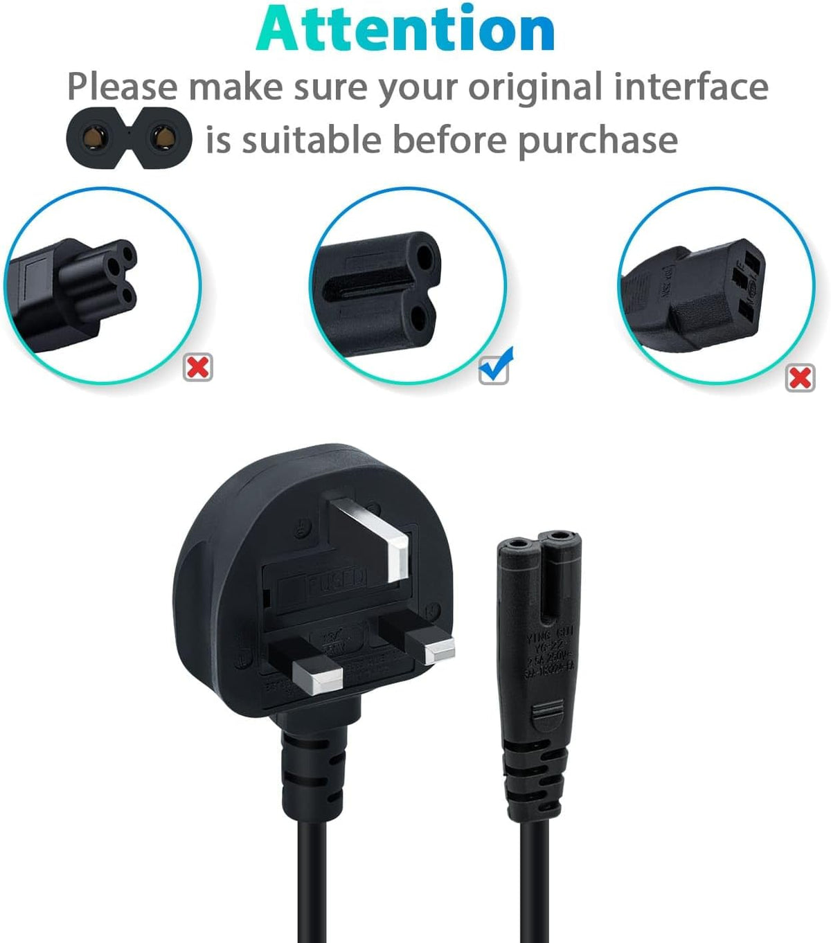 Mcbazel 3M UK Power Cable (IEC320C7 to BS 1363) C7 Figure 8 Power Lead,PS4 Power Cable,Kettle Lead/Power Cord compatible with Samsung LG Philips Toshiba TV/Printer/PS4/PS3/PS5
